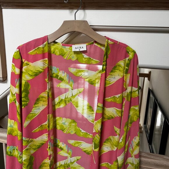 Aura The Label Tropical Leaf Print Open Front Kimono Cover-Up M NWOT - Picture 11 of 11